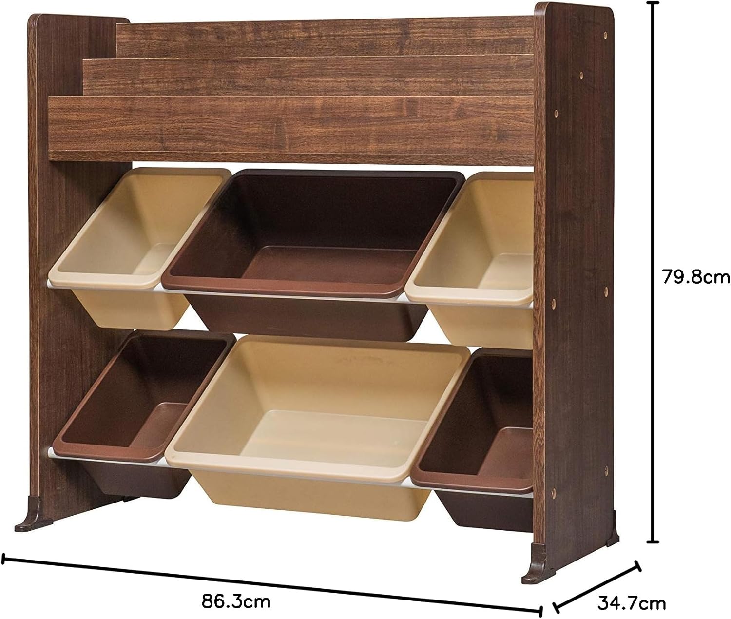 Irima - Dřevěný regál na hračky s 6 plastovými boxy