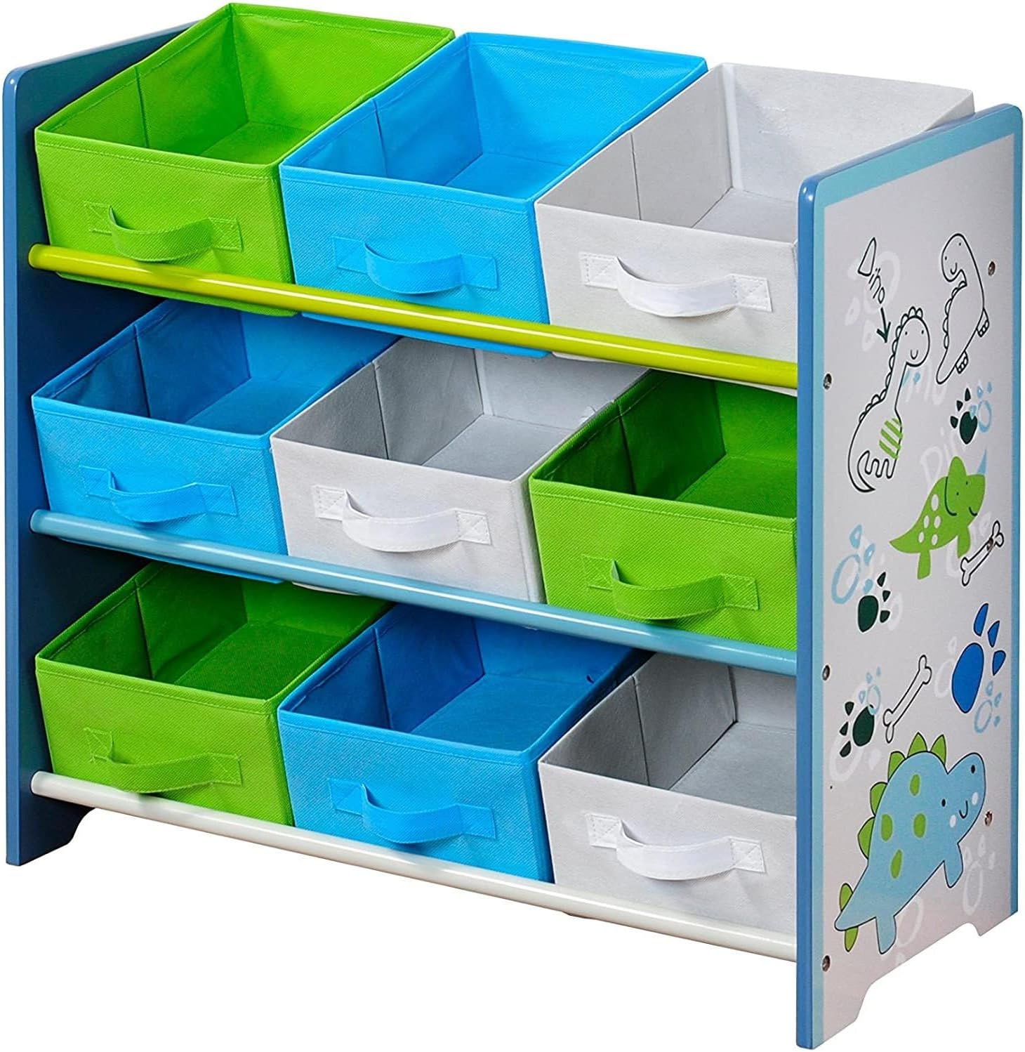 Kepa - Dětský dřevěný regál s 9 úložnými boxy 66 × 59,5 × 30 cm