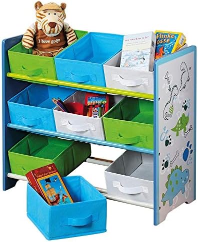 Kepa - Dětský dřevěný regál s 9 úložnými boxy 66 × 59,5 × 30 cm