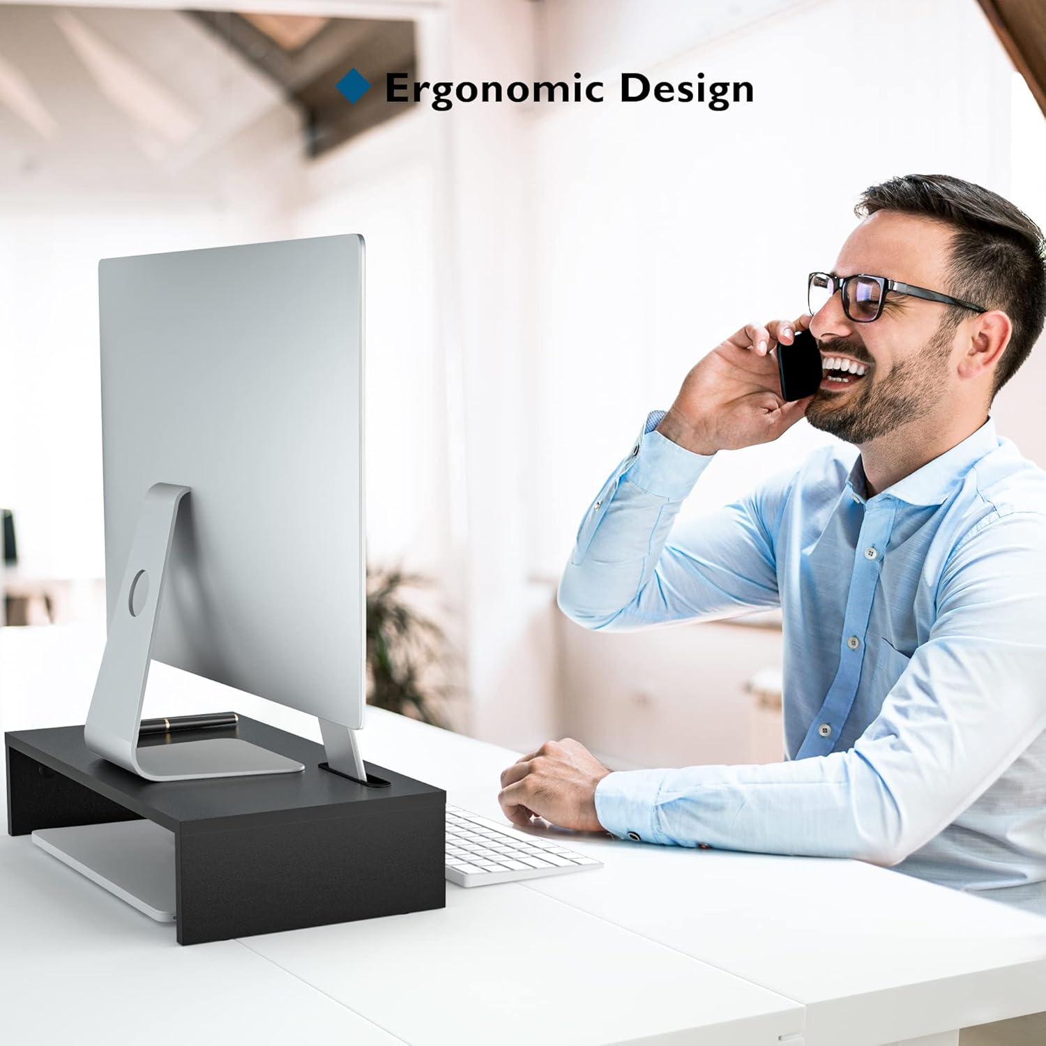 Bont - Stojan pod monitor s držákem na mobilní telefon a organizérem kabelů 42 cm