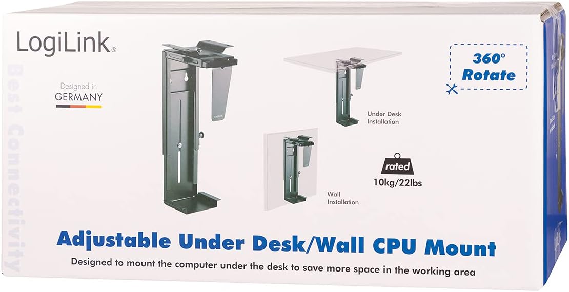 LogiLink - Nastavitelný držák na PC pod stůl/na zeď, otočný o 360° s variabilním nastavením