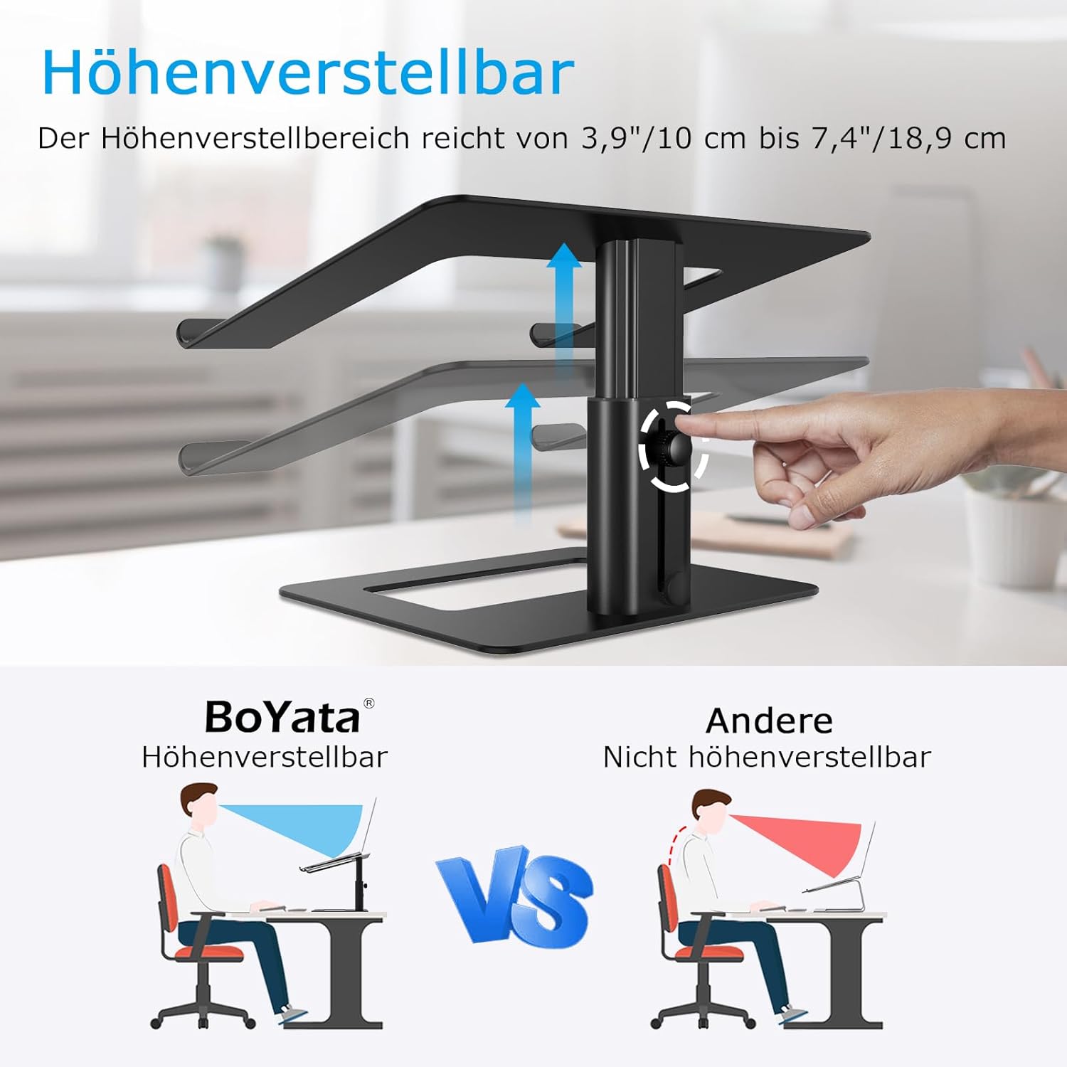 Stojan na notebook Boyata, výškově nastavitelný a kompatibilní s 10-17" MacBook Pro/Air, Dell, HP, Samsung, Acer, ASUS Chromebook