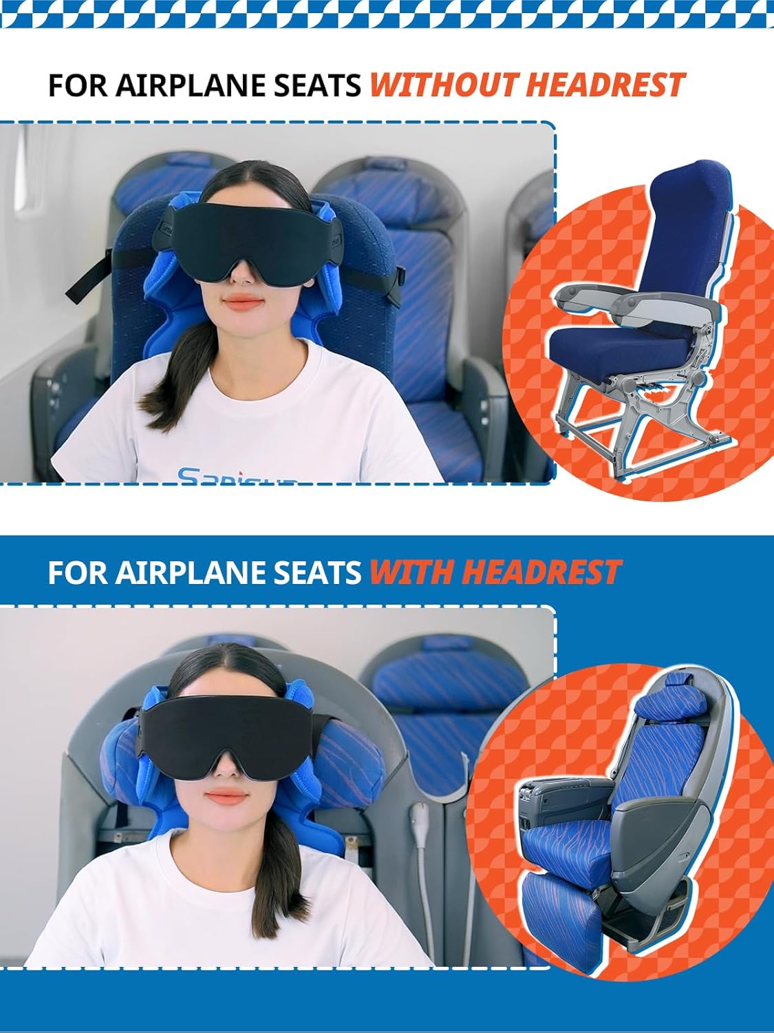 Sari - Cestovní a podpůrný polštář na šíji s maskou na spaní, 360° nastavitelný