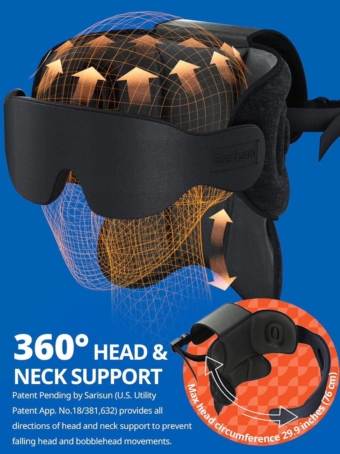 Sari - Cestovní a podpůrný polštář na šíji s maskou na spaní, 360° nastavitelný