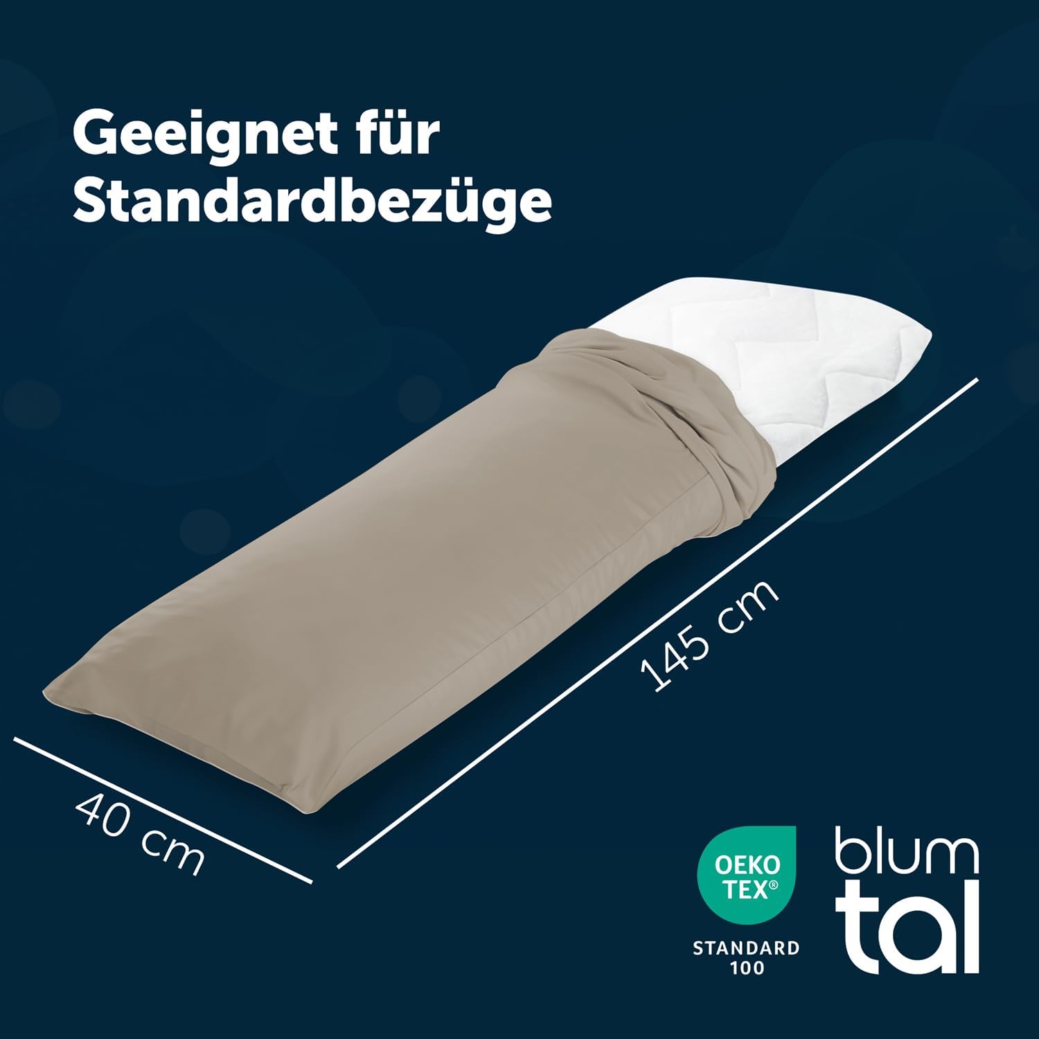 Blum - Ergonomický polštář pro spaní na boku s potahem 40 x 145 cm – certifikovaný podle Öko-Tex
