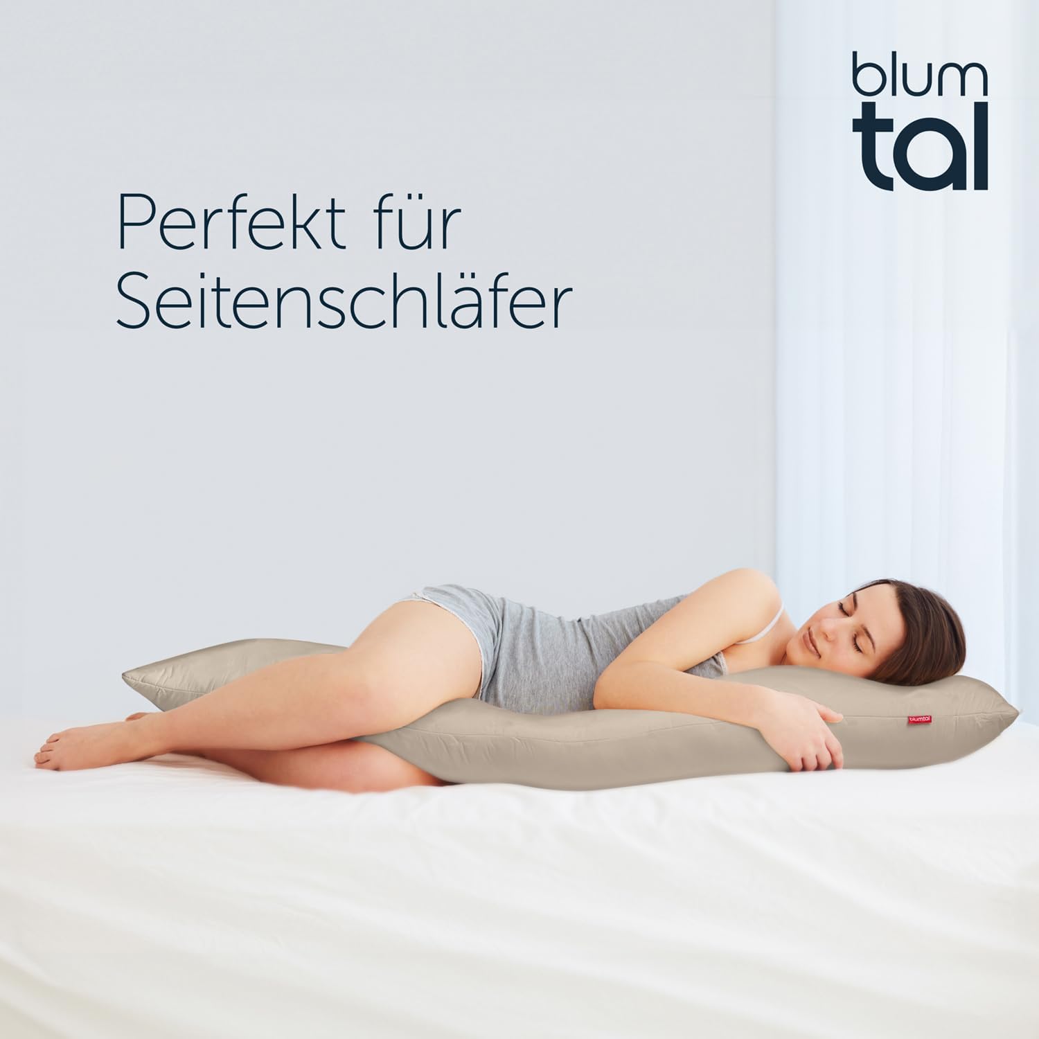 Blum - Ergonomický polštář pro spaní na boku s potahem 40 x 145 cm – certifikovaný podle Öko-Tex