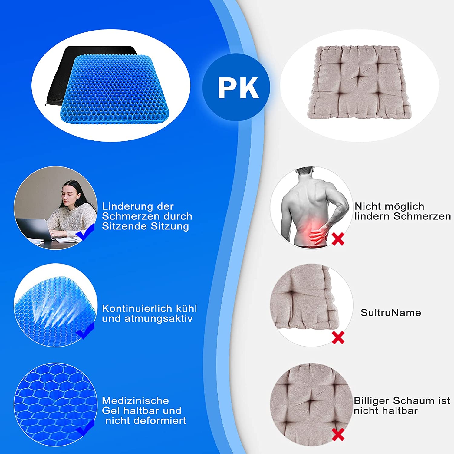Zdravotní gelový sedák s protiskluzovým a prodyšným potahem - relaxseat