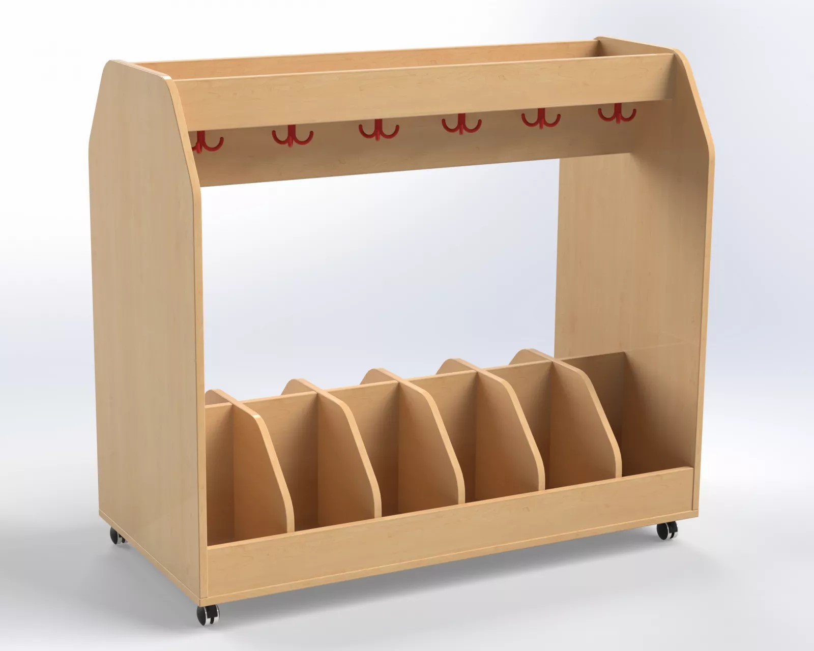 Oboustranná pojízdná šatna s trojháčky pro 12 dětí