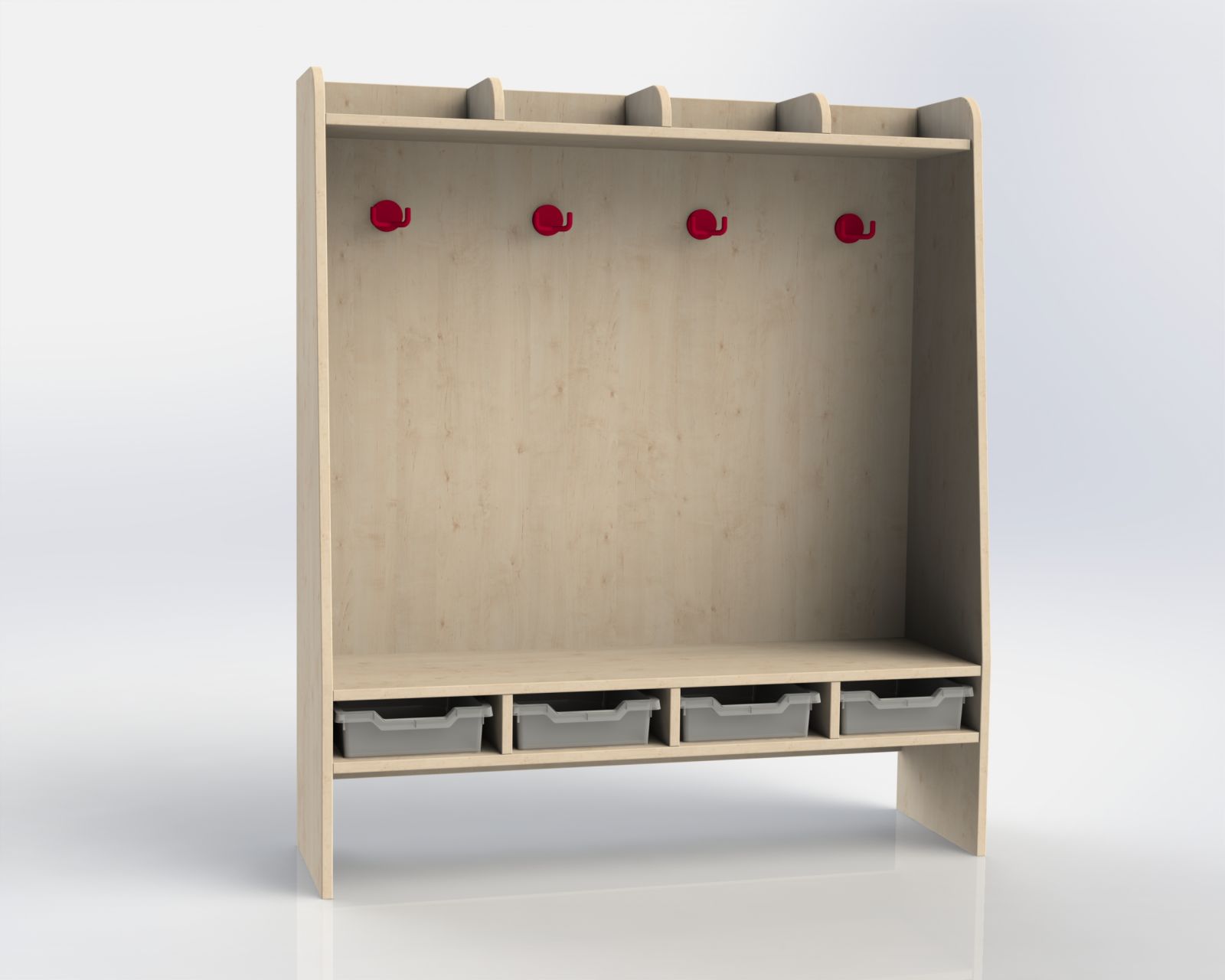 Školní šatnička 4 místná s plastovými boxy