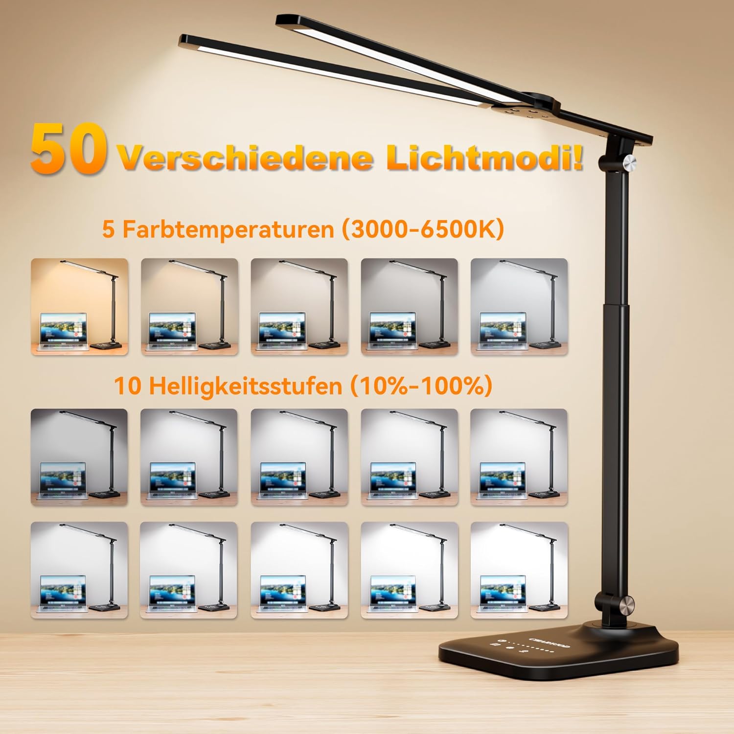 Basica - Stolní lampa LED stmívatelná pro ochranu vašich očí na psací stůl 5 barev a 10 stupňů jasu