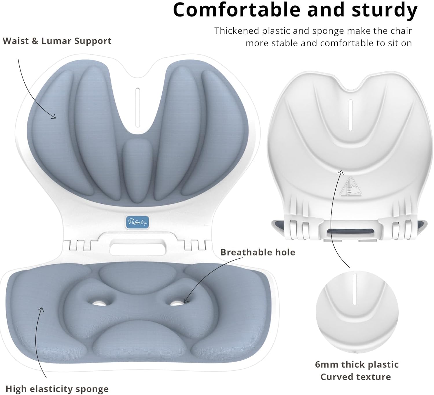 Pufi 2 v 1 - Ergonomická skládací bederní opěrka a podsedák pro správné držení těla každého studenta