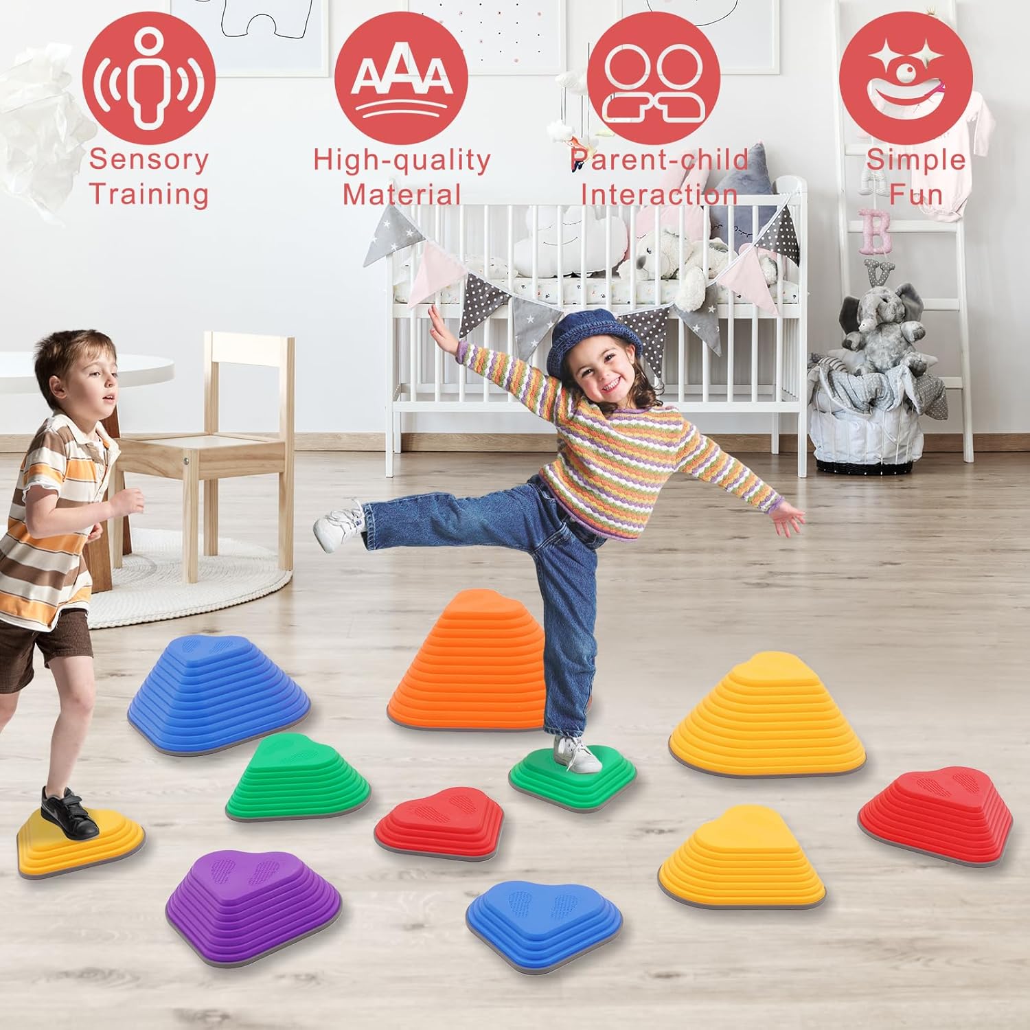 Nuki - Ergonomické balanční kameny pro předškolní děti 11 kusů senzorických kamenů pro podporu rovnováhy a koordinace (vnitřní i venkovní použití)