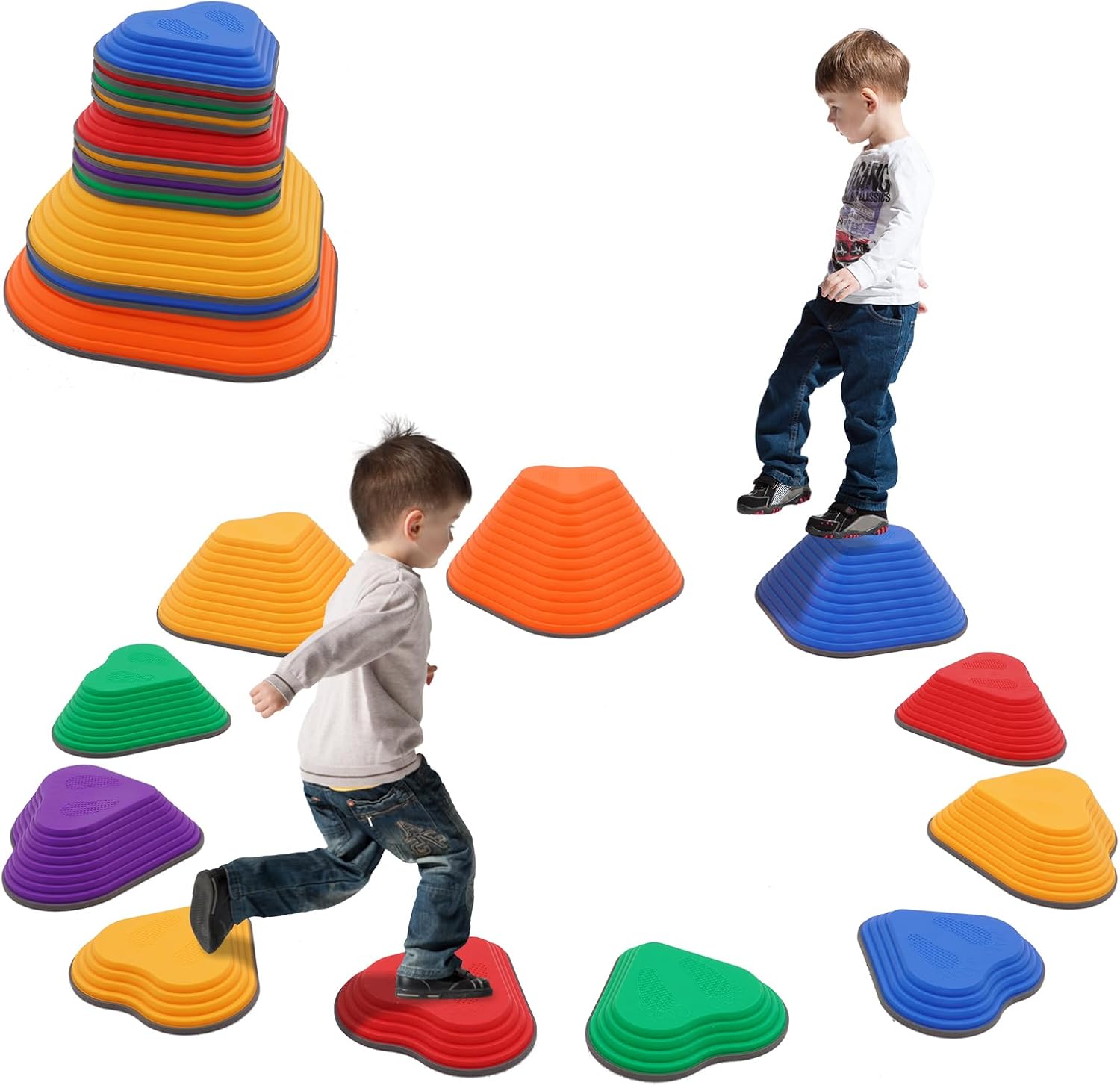 Nuki - Ergonomické balanční kameny pro předškolní děti 11 kusů senzorických kamenů pro podporu rovnováhy a koordinace (vnitřní i venkovní použití)