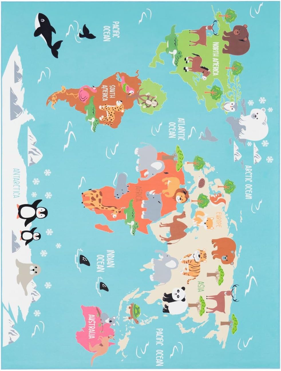 TTcarp world - Dětský naučný koberec pro předškolní děti - mapa světa se zvířaty 120 x 160 cm