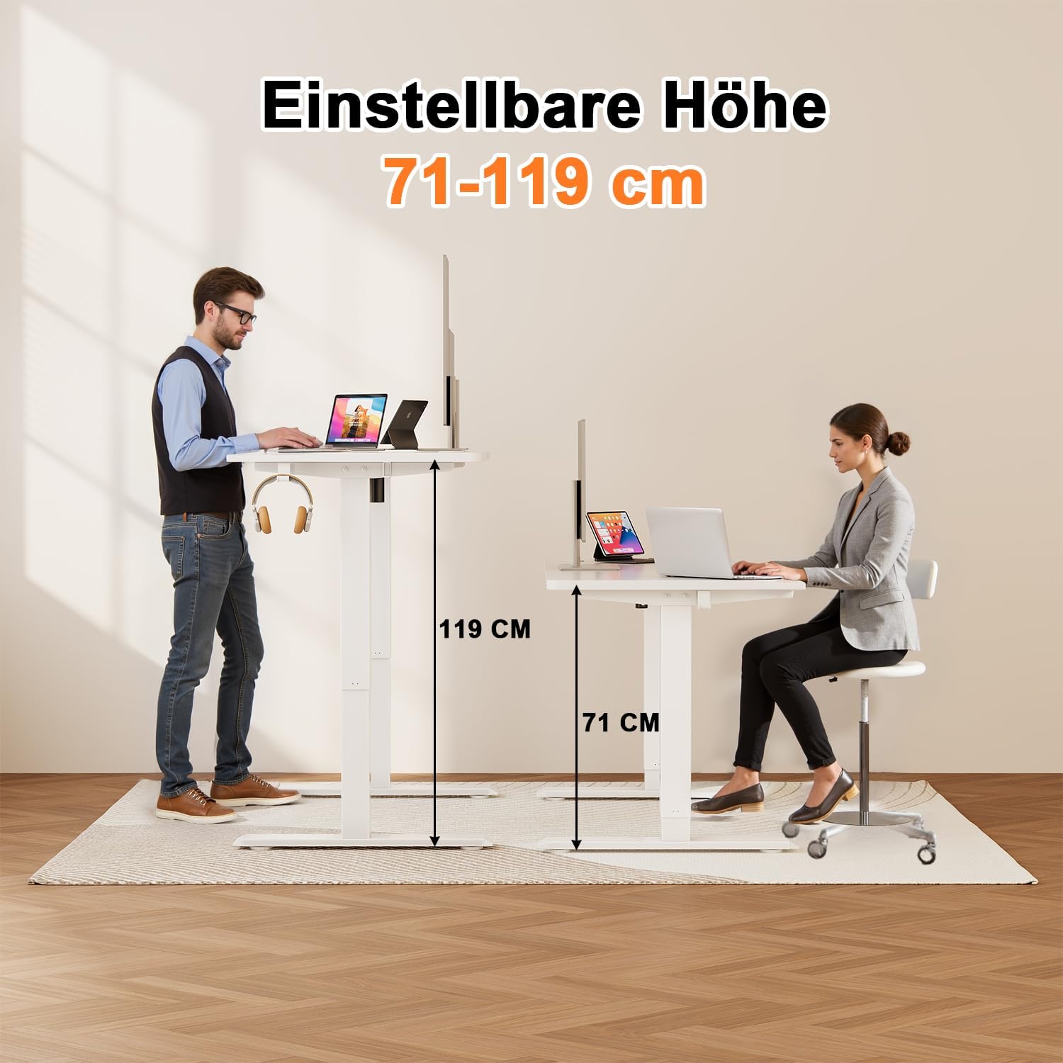 Mic - Výškově nastavitelný psací stůl - elektrický s paměťovou funkcí 140 x 60 cm