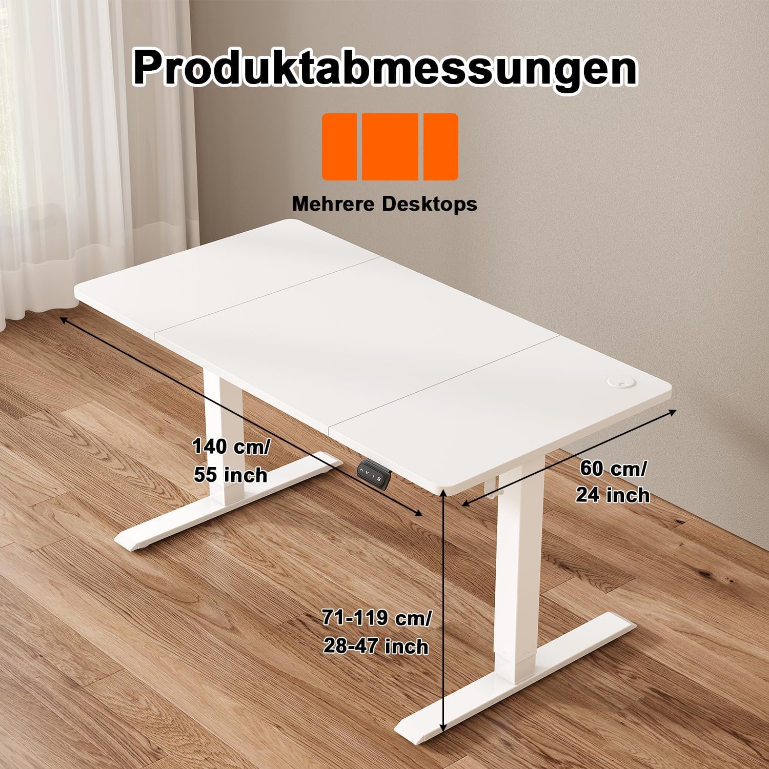 Mic - Výškově nastavitelný psací stůl - elektrický s paměťovou funkcí 140 x 60 cm