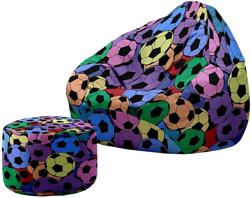 Sedací pytel s opěradlem fotbalový míč XL + Bonus taburet - 100 x 120cm / 20 x 30cm
