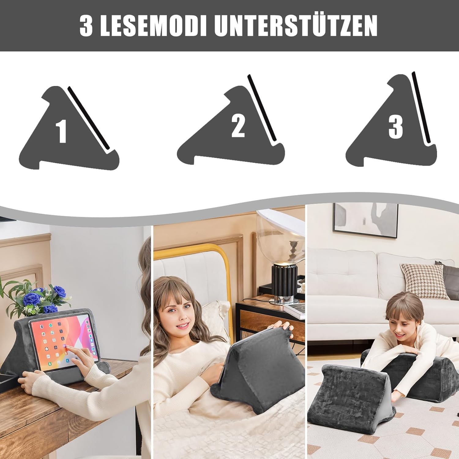 Cowa - ergonomický polštář na čtení se stojánkem na tablet ze studené pěny