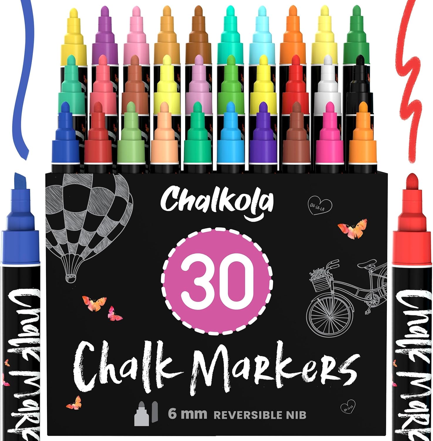 Chalkola - Křídové popisovače na tabuli omyvatelné - (30 kusů 6 mm)