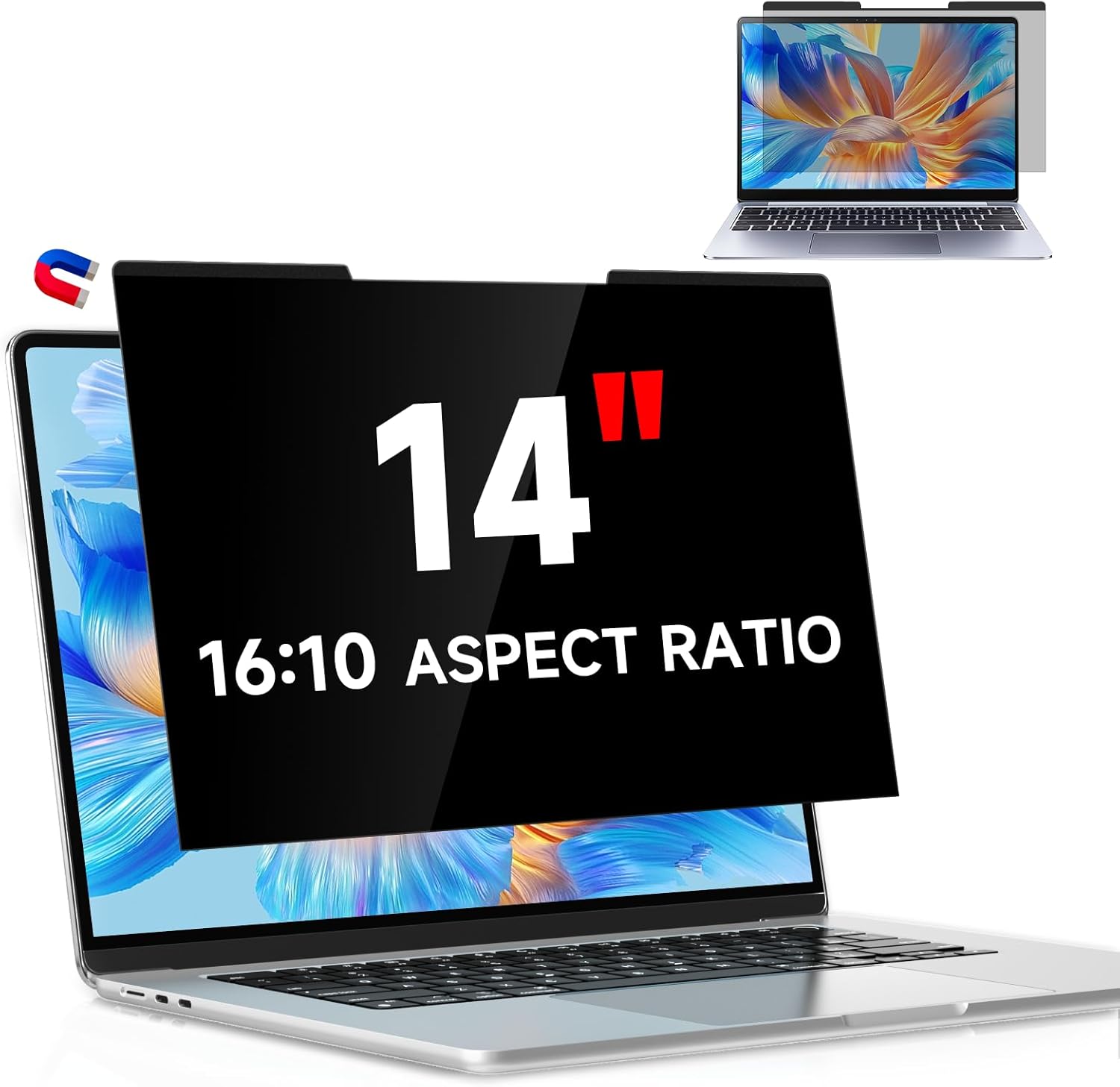 Luci - Magnetická ochranná fólie na notebook 14 palců poměr stran 16: 10, pro Lenovo HP, Dell, Acer, Asus, odnímatelný 14" filtr displeje