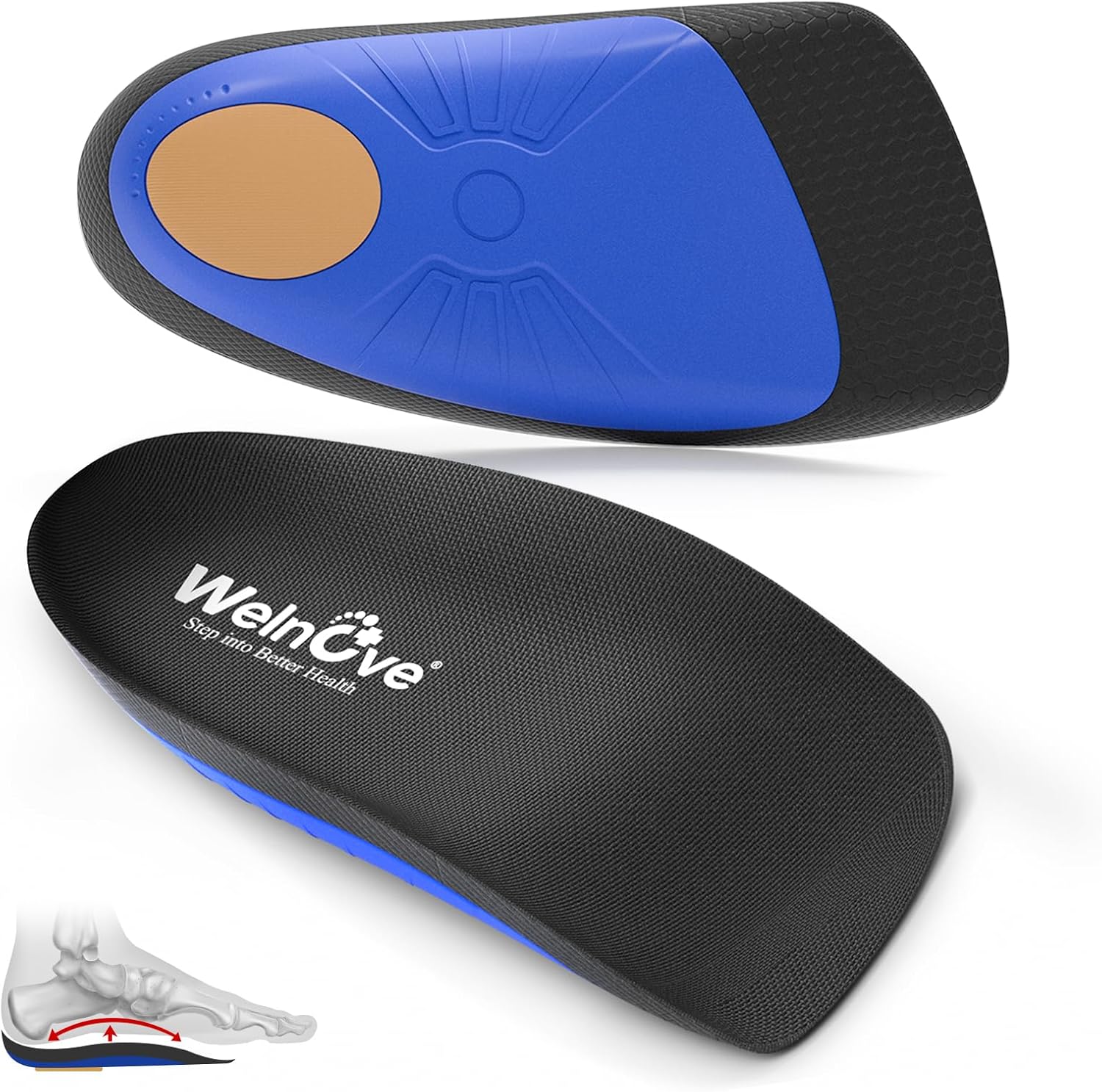 Welnove - ergonomické vložky pro úlevu od bolesti paty pro plantární úlevu fasciitidy, Achillova šlacha - ženy 41-45, muži 42-46
