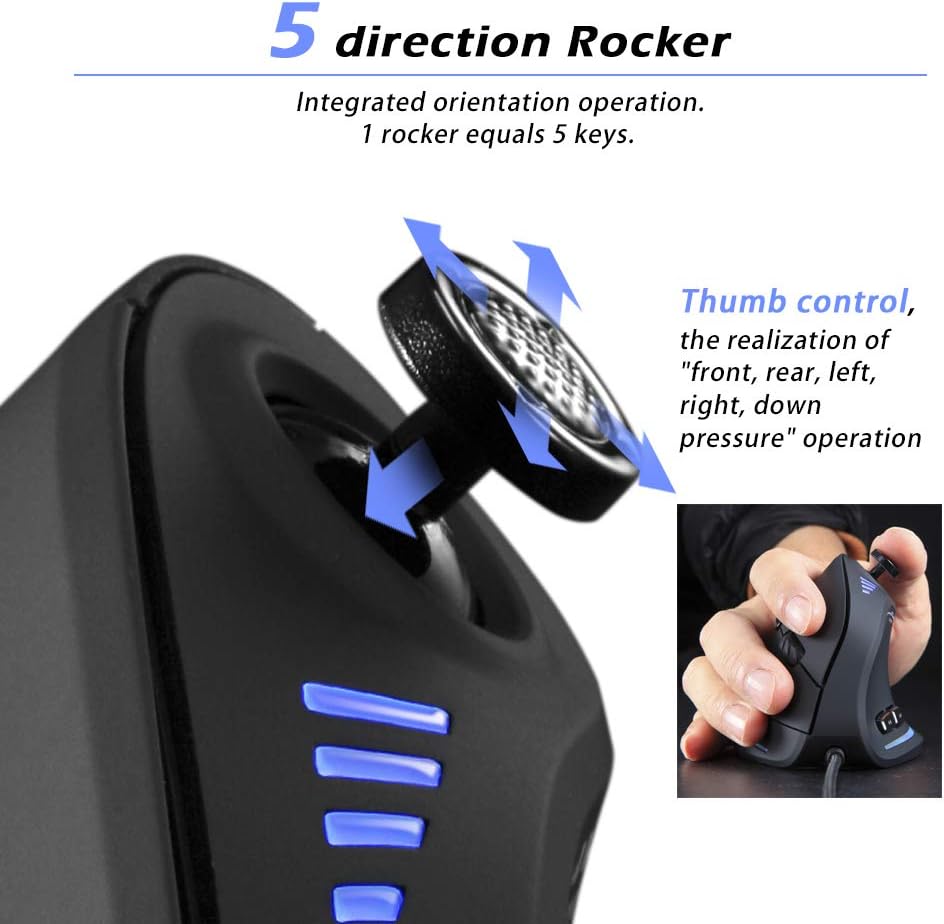 Lota - ergonomická myš s joystickem, 11 programovatelných tlačítek, USB optická vertikální herní myš