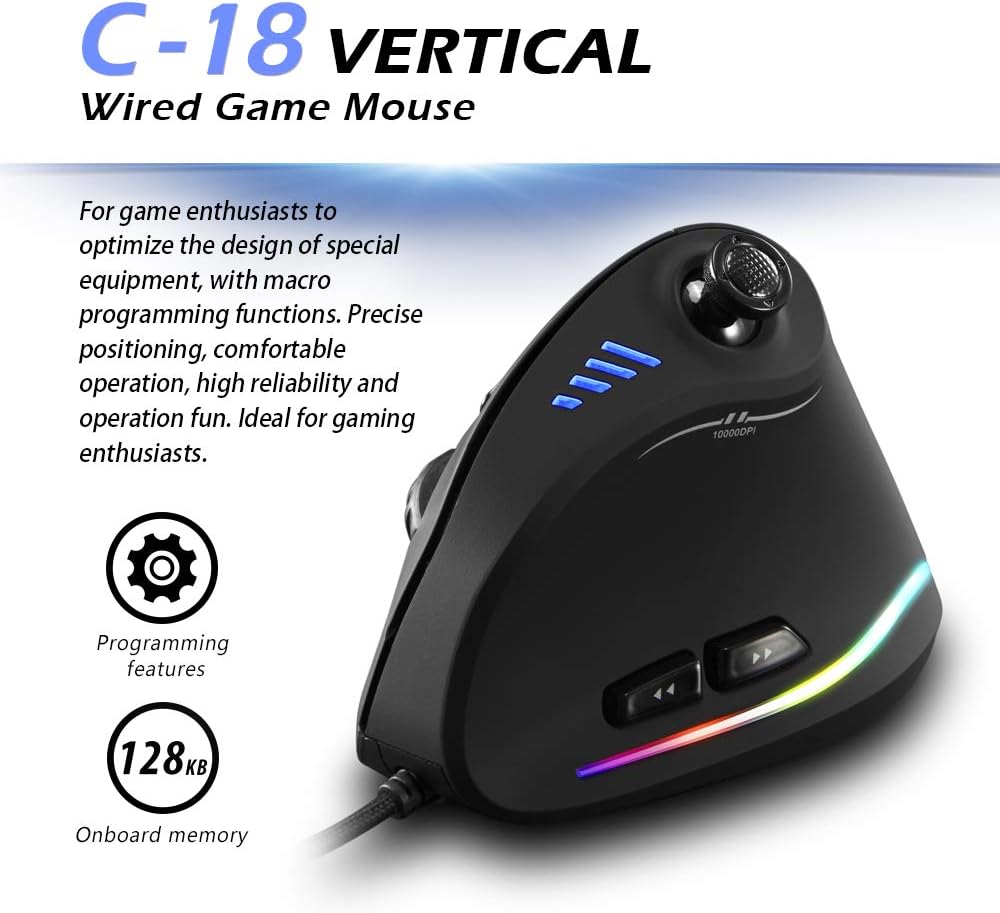 Lota - ergonomická myš s joystickem, 11 programovatelných tlačítek, USB optická vertikální herní myš
