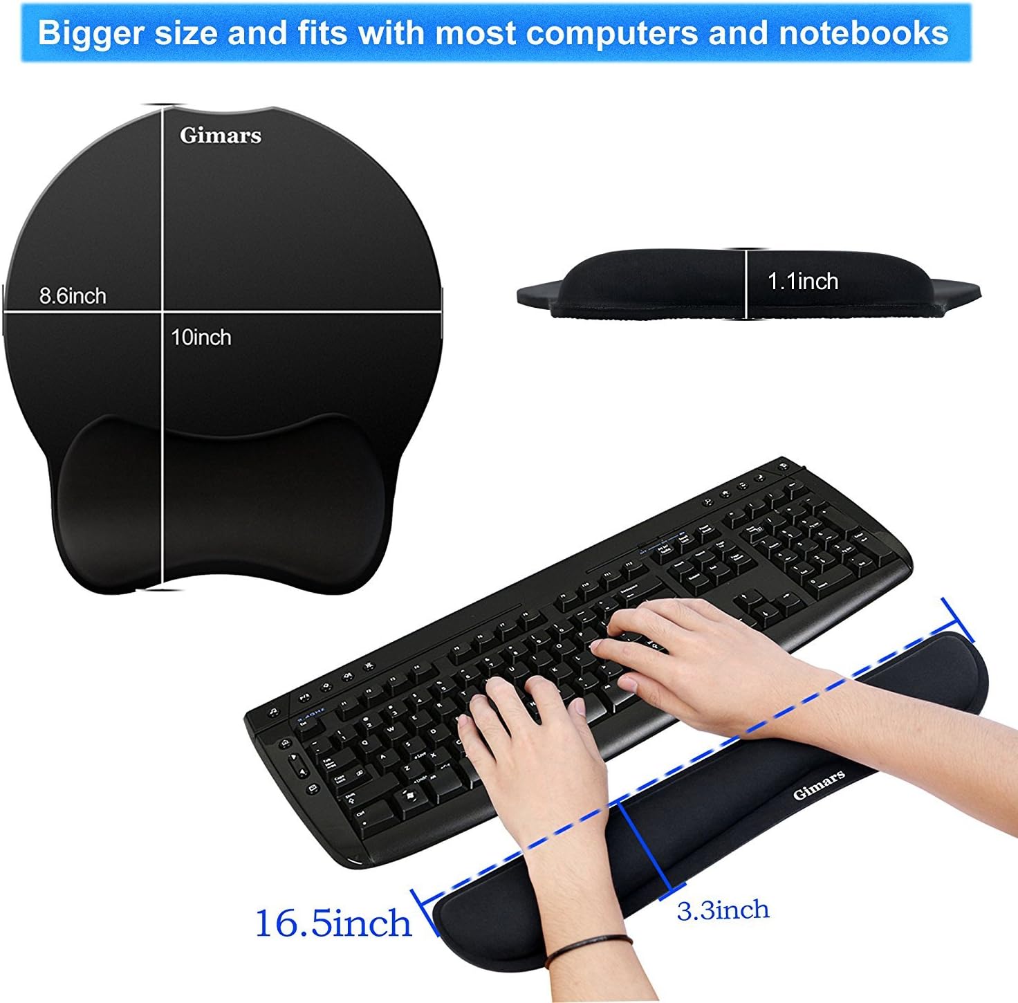 Gimars sada - podložka pod myš s gelovým polštářkem + ergonomická podložka pod zápěstí s paměťovou pěnou