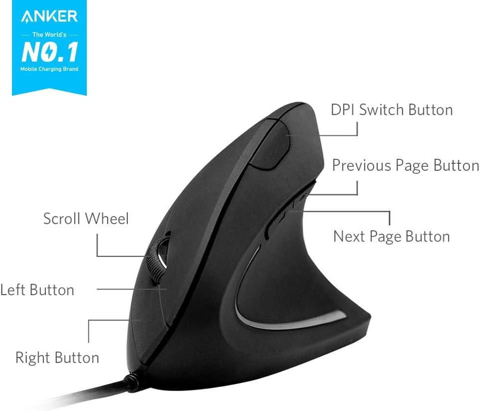 Anker - vertikální ergonomická myš - USB kabel, 5 tlačítek