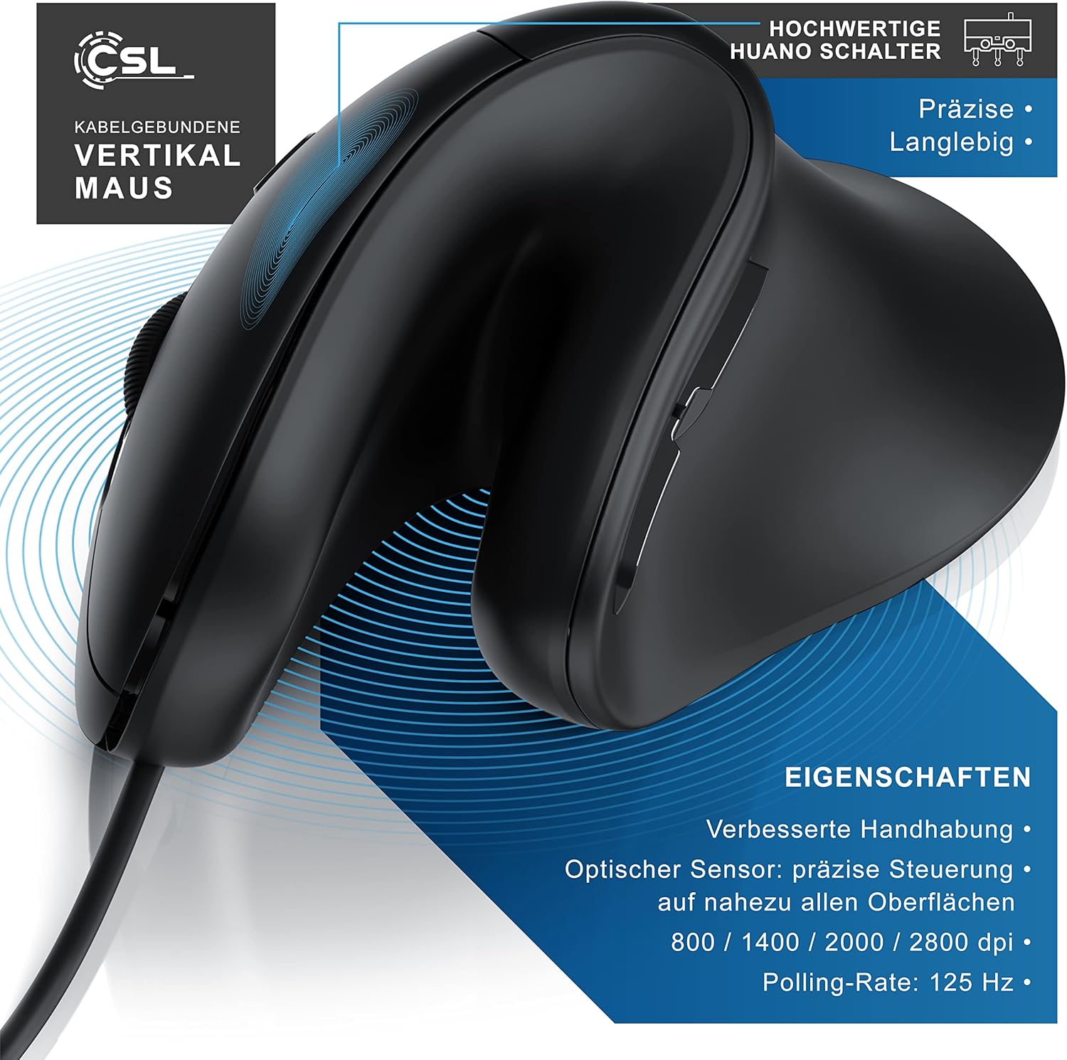 CSL - drátová vertikální myš 800-3200 DPI