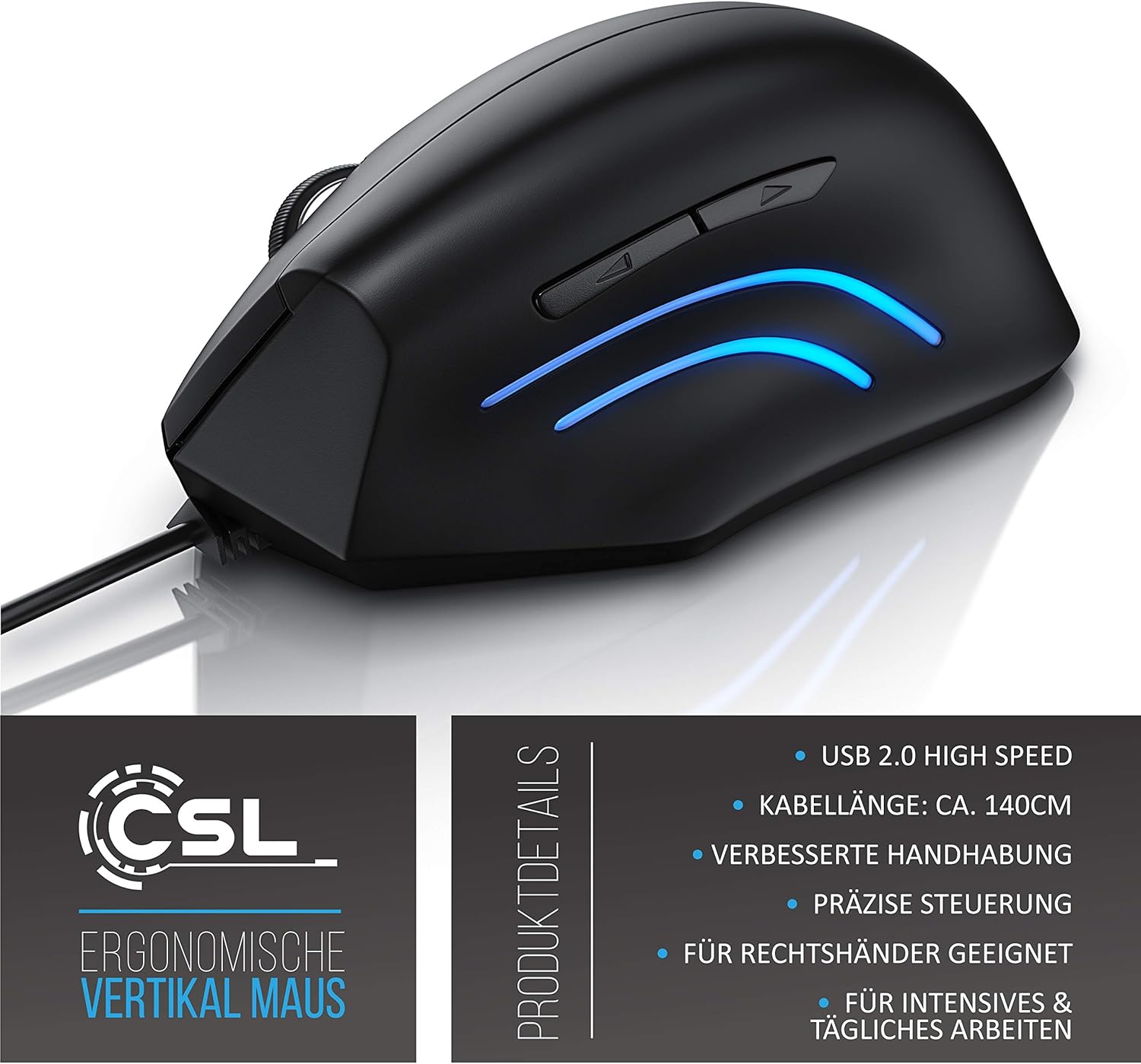 CSL – vertikální ergonomická myš s USB kabelem