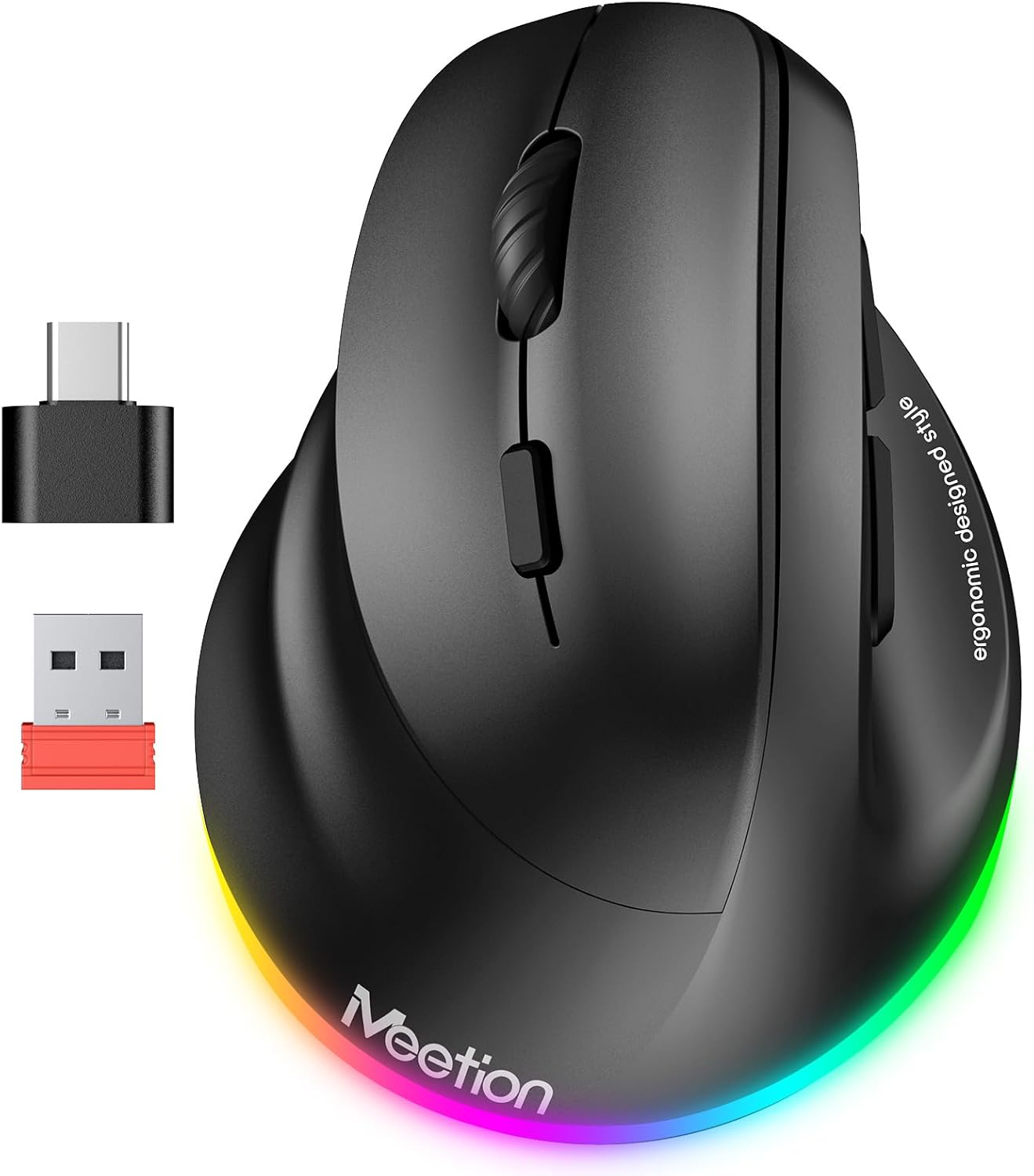 Meetion - ergonomická myš pro leváky - 4 úrovně DPI (bezdrátová)