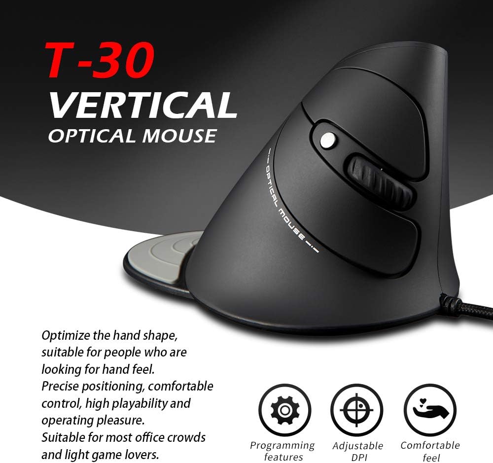 Zelotes - ergonomická vertikální myš pro leváky s 4 úrovní DPI a USB kabelem