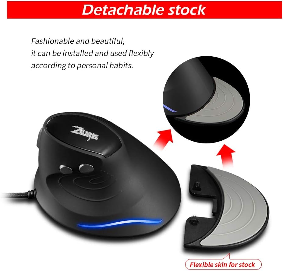 Zelotes - ergonomická vertikální myš pro leváky s 4 úrovní DPI a USB kabelem