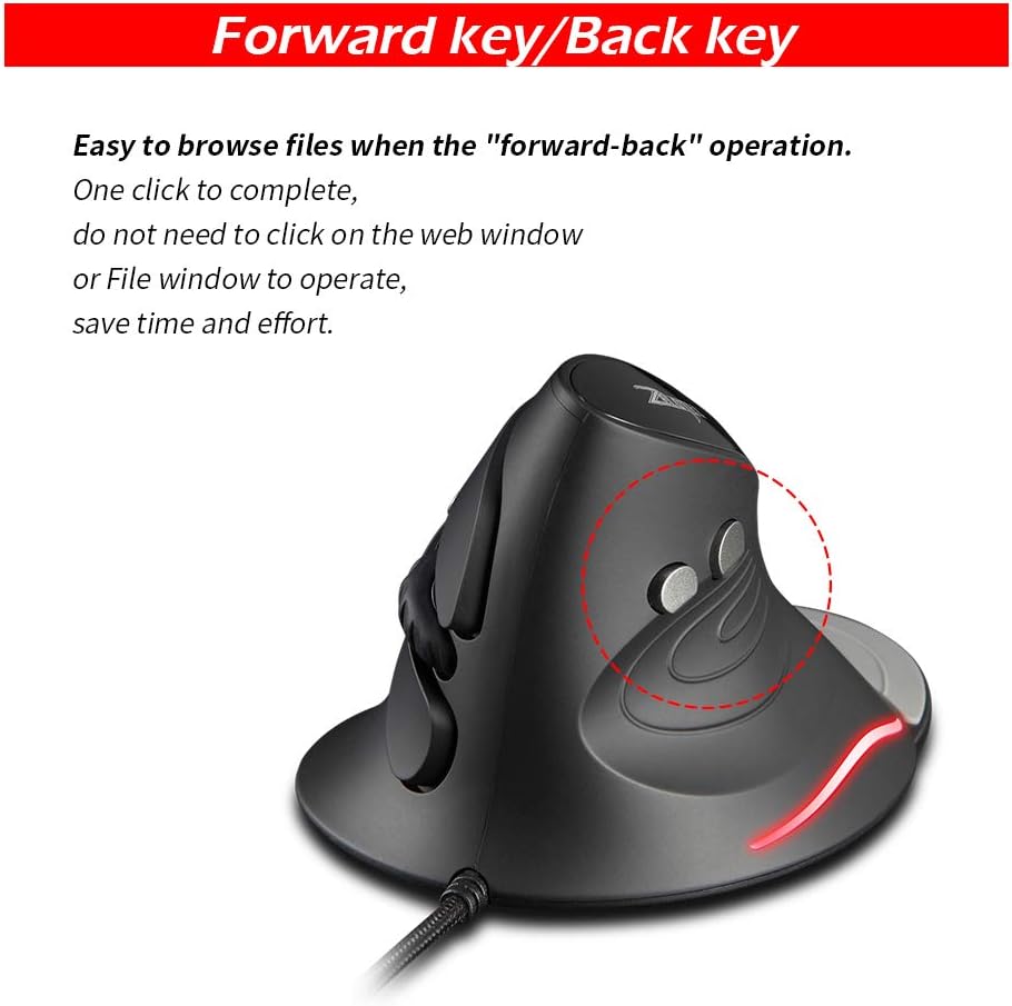 Zelotes - ergonomická vertikální myš pro leváky s 4 úrovní DPI a USB kabelem