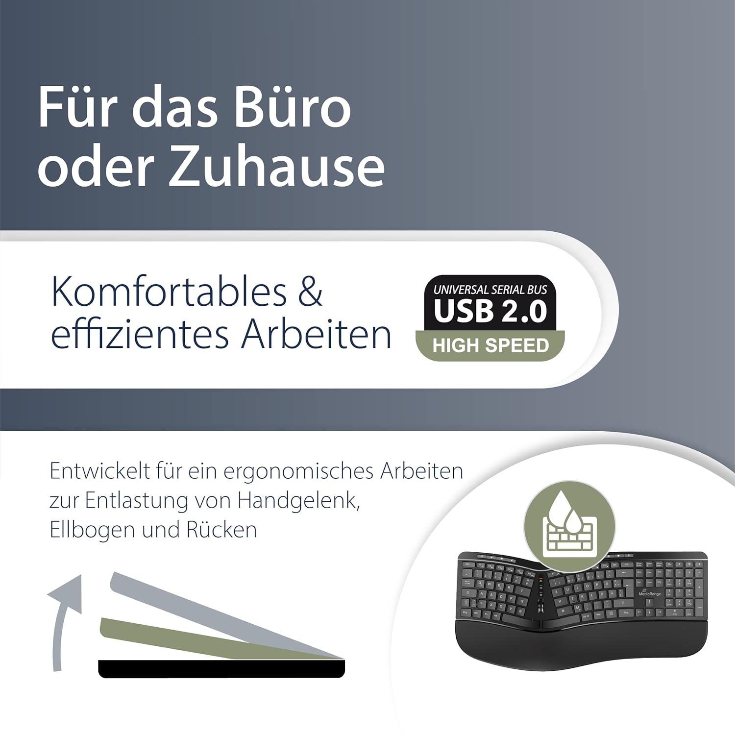 MediaRange - ergonomická multimediální klávesnice s 124 tlačítky, rolovacím kolečkem a USB kabelem