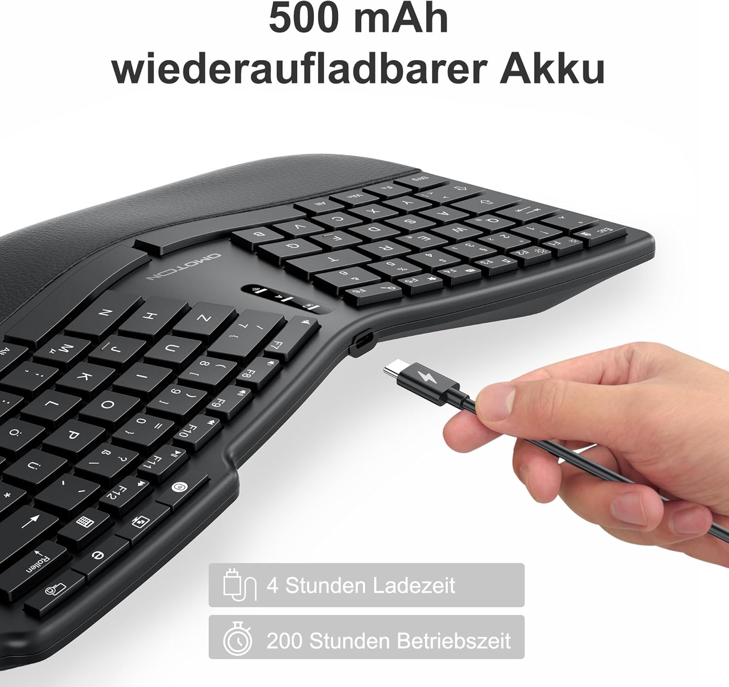 Omoton - ergonomická bezdrátová dobíjecí klávesnice s polstrovanou opěrkou dlaní