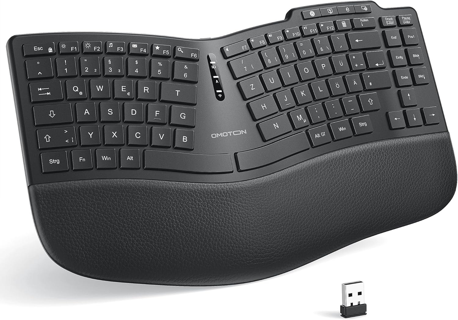 Omoton - ergonomická bezdrátová dobíjecí klávesnice s polstrovanou opěrkou dlaní