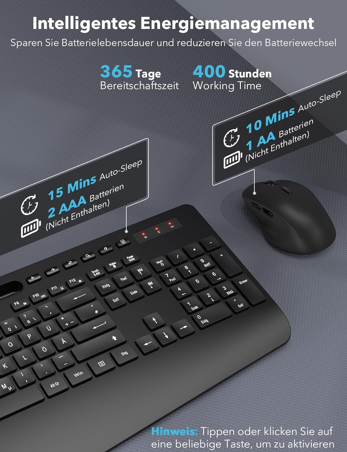 Sablute - ergonomická bezdrátová klávesnice v sadě s myší, podložkou zápěstí a držákem telefonu nebo tabletu