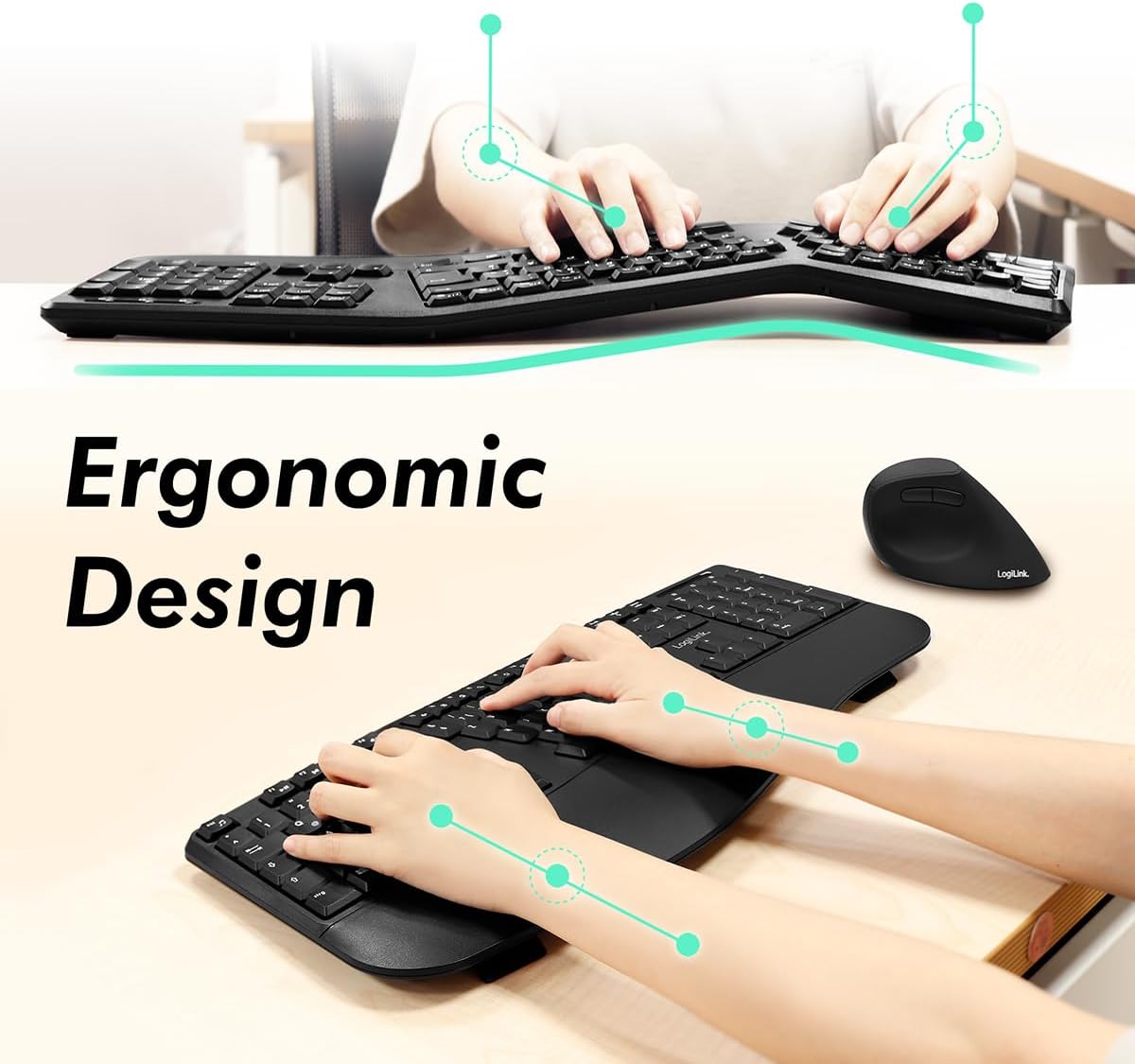 LogiLink - ergonomická sada myši a bezdrátové klávesnice s podložkou zápěstí