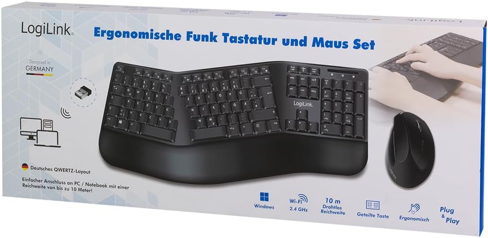 LogiLink - ergonomická sada myši a bezdrátové klávesnice s podložkou zápěstí
