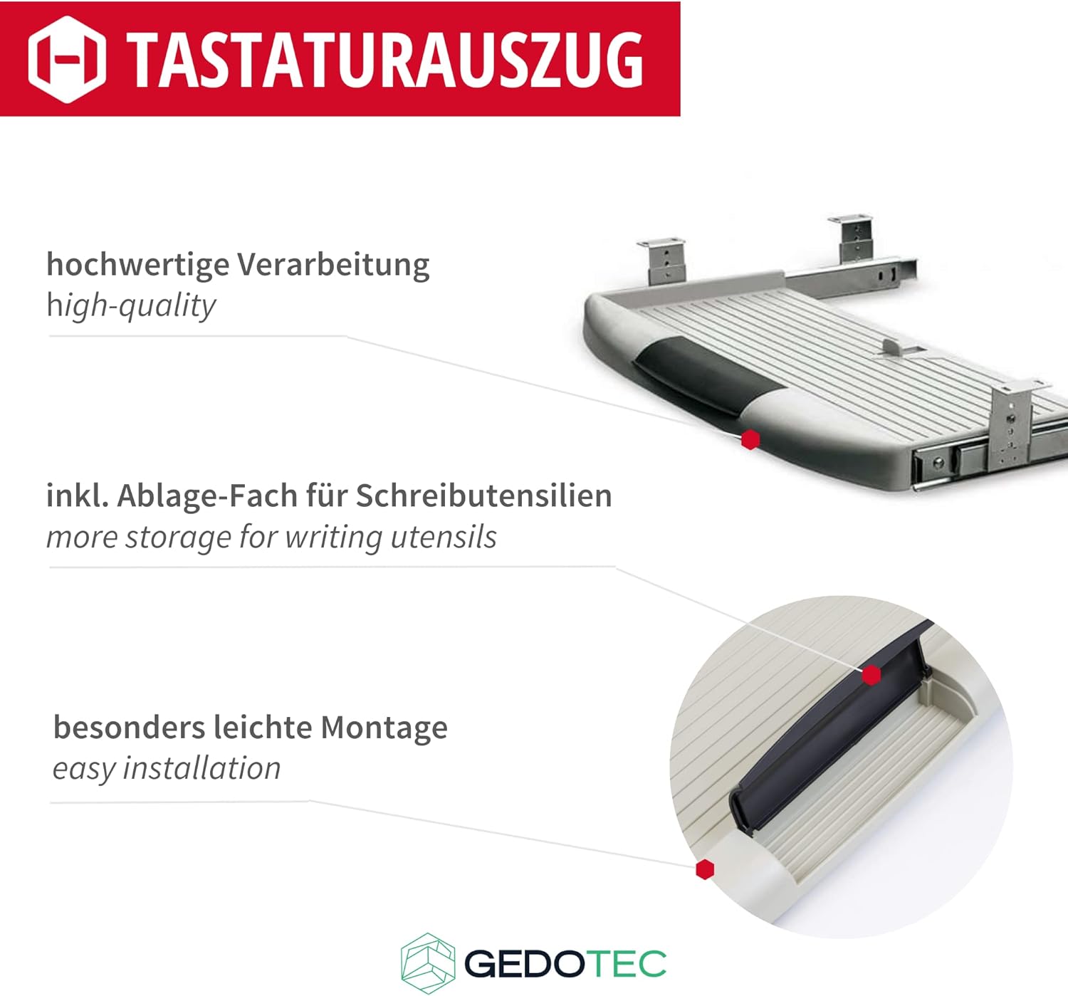 Gedotec - zásuvka na klávesnici výsuvná s odkládací přihrádkou