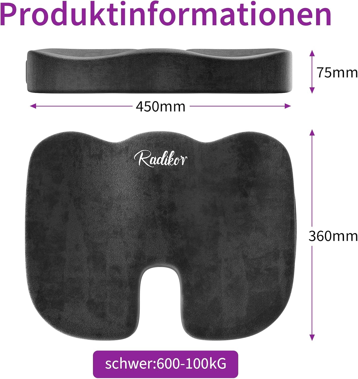 Radikor - ortopedický podsedák z paměťové pěny s protiskluzovým dnem