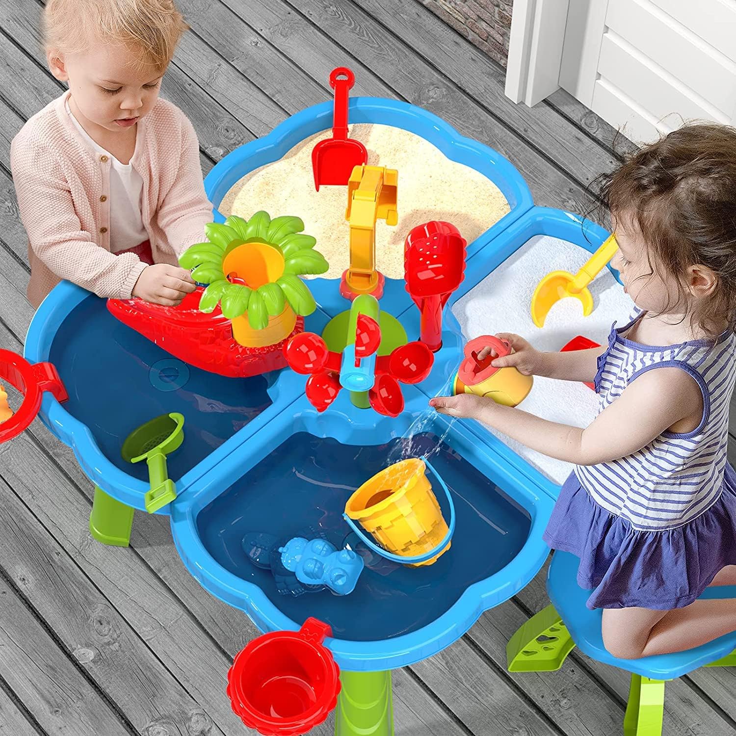 Tomtoys - 4 v 1 vodní stůl pro děti - 32 kusů doplňků