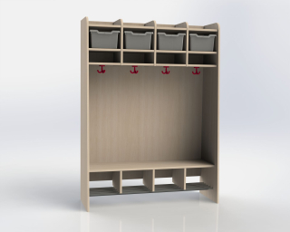 Školní kompletní šatnička s plastovými boxy a zády
