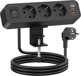 Dery - 7 v 1 vícenásobná zásuvka 3 USB s vypínačem, zásuvková lišta na kancelářský stůl